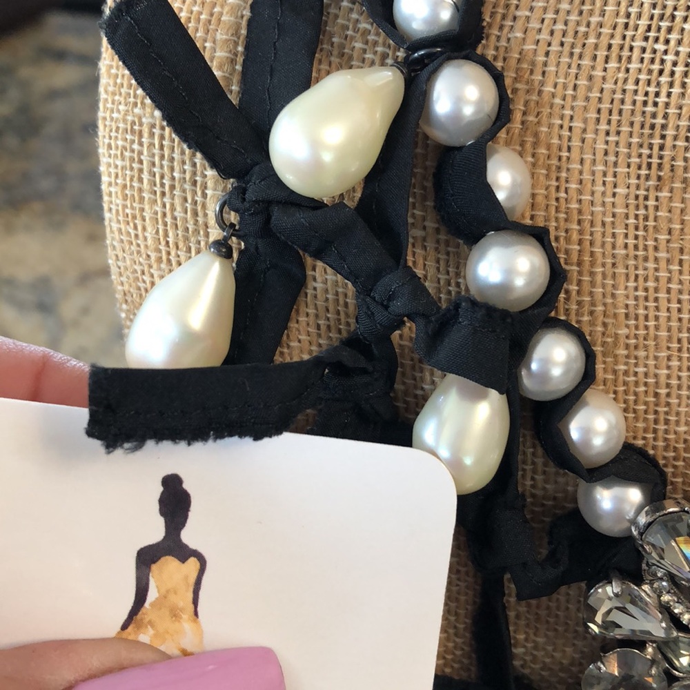 Lanvin Paris large Pearl Crystal ribbon necklace - Picture 15 of 16